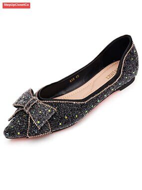 Pointed Toe Rhinestone Floral Flat Dress Shoes Wedding Comfortable